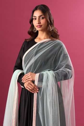 Khwaab By Sanjana Lakhani_Sky Blue Net Contrast Border Dupatta _at_Aza_Fashions