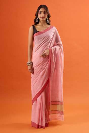 Buy_Khwaab By Sanjana Lakhani_Pink Cotton Contrast Border Saree 