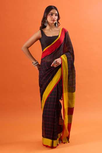 Shop Khwaab By Sanjana Lakhani Multi Color Net Chequered Pattern Saree Online at Aza Fashions Shop_Khwaab By Sanjana Lakhani_Multi Color Net Chequered Pattern Saree _Online_at_Aza_Fashions