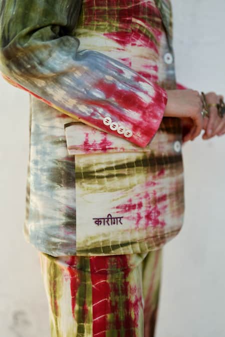 Buy_Raasa_Multi Color Handloom Cotton Splattered Colours Blazer And Trouser Set _Online_at_Aza_Fashions