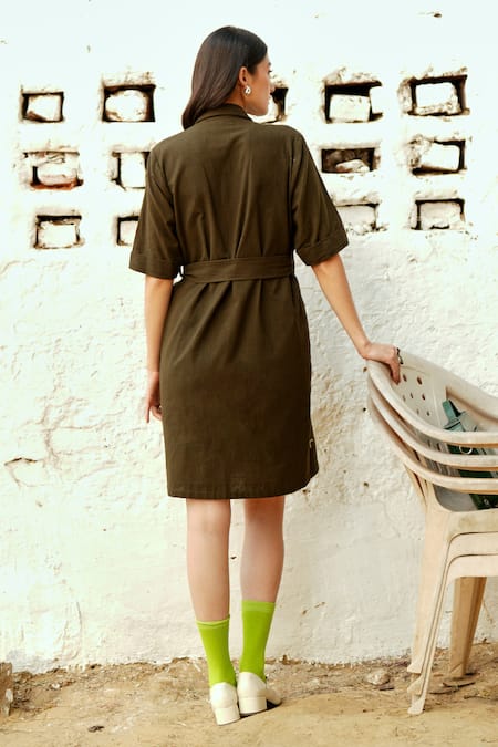 Raasa Handloom Cotton Moss Dress With Belt 