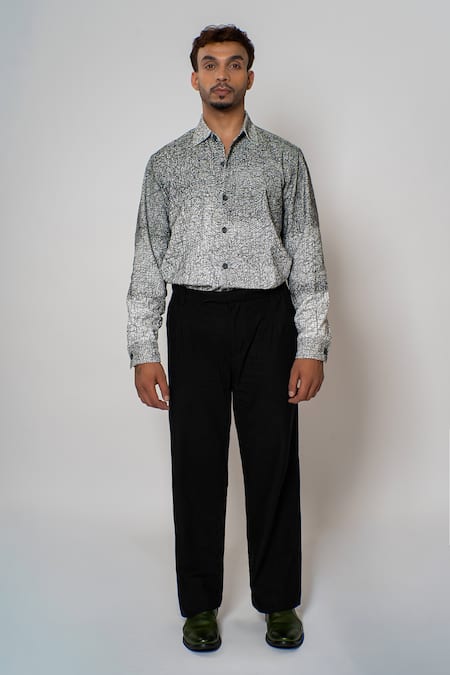 Buy_Raasa_Black Handloom Cotton Embroidery Unravelled Threads Shirt _Online_at_Aza_Fashions