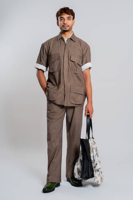 Shop Raasa Brown Handloom Cotton Balanced Form Shirt Online at Aza Fashions Shop_Raasa_Brown Handloom Cotton Balanced Form Shirt _Online_at_Aza_Fashions