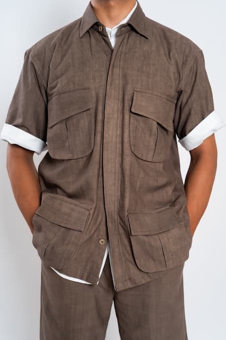 Raasa Brown Handloom Cotton Balanced Form Shirt at Aza Fashions Raasa_Brown Handloom Cotton Balanced Form Shirt _at_Aza_Fashions