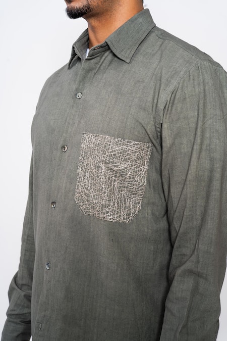 Buy Raasa Green Handloom Cotton Patchwork Spider Web Shirt Online at Aza Fashions Buy_Raasa_Green Handloom Cotton Patchwork Spider Web Shirt _Online_at_Aza_Fashions