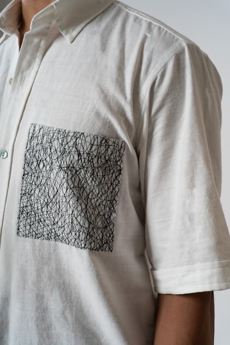Shop Raasa White Handloom Cotton Line Work Shirt Online at Aza Fashions Shop_Raasa_White Handloom Cotton Line Work Shirt _Online_at_Aza_Fashions