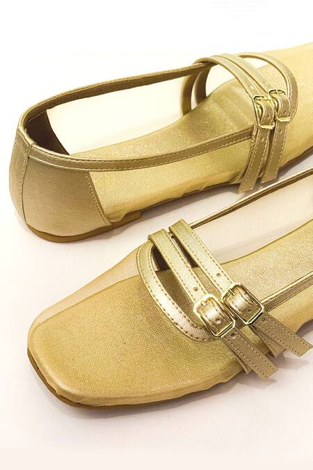Buy_Soleart_Gold Anna Double Strap Flat Ballerinas _Online_at_Aza_Fashions