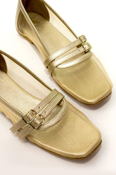 Shop_Soleart_Gold Anna Double Strap Flat Ballerinas _Online_at_Aza_Fashions