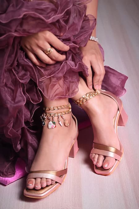 Soleart Veronica Rose Chain Strap Block Heels 