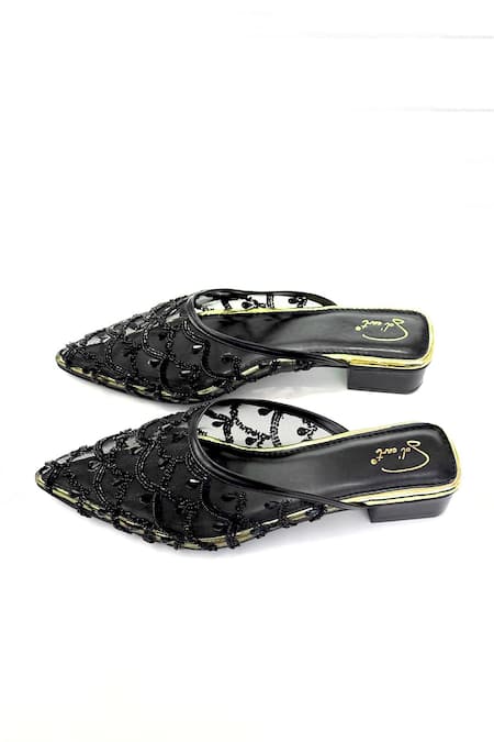 Soleart Black Masquerade Beadwork Flat Mules Online at Aza Fashions Soleart_Black Masquerade Beadwork Flat Mules _Online_at_Aza_Fashions