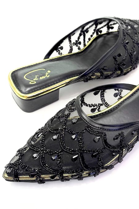 Shop Soleart Black Masquerade Beadwork Flat Mules Online at Aza Fashions Shop_Soleart_Black Masquerade Beadwork Flat Mules _Online_at_Aza_Fashions