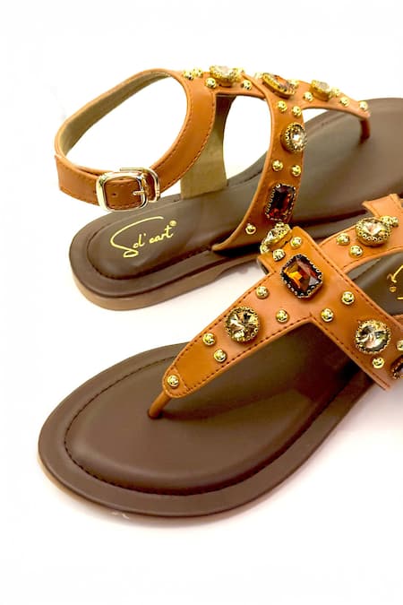 Soleart Brown Stones, Studs Athena Tan Gladiator Sandals Online at Aza Fashions Soleart_Brown Stones, Studs Athena Tan Gladiator Sandals _Online_at_Aza_Fashions