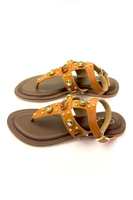 Buy Soleart Brown Stones, Studs Athena Tan Gladiator Sandals Online at Aza Fashions Buy_Soleart_Brown Stones, Studs Athena Tan Gladiator Sandals _Online_at_Aza_Fashions