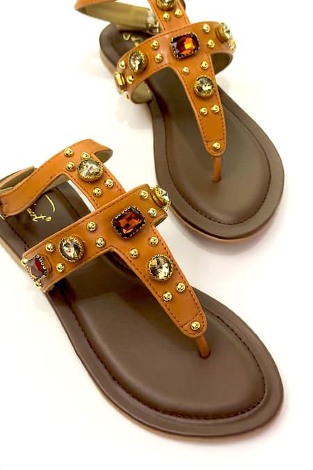 Shop Soleart Brown Stones, Studs Athena Tan Gladiator Sandals Online at Aza Fashions Shop_Soleart_Brown Stones, Studs Athena Tan Gladiator Sandals _Online_at_Aza_Fashions