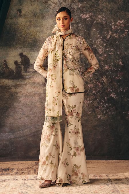 Mani Bhatia Ida Floral Print Jacket Sharara Set 