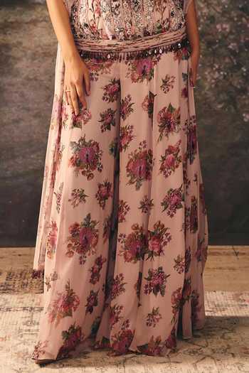 Mani Bhatia Pink Satin, Chiffon Embroidery, Beads, Sequins Fia Corset Sharara Set Online at Aza Fashions Mani Bhatia_Pink Satin, Chiffon Embroidery, Beads, Sequins Fia Corset Sharara Set _Online_at_Aza_Fashions