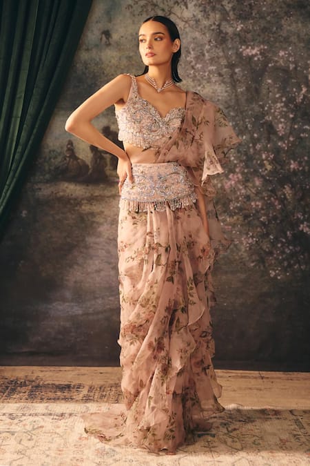 Mani Bhatia Lumi Printed Pre-Draped Saree With Blouse 