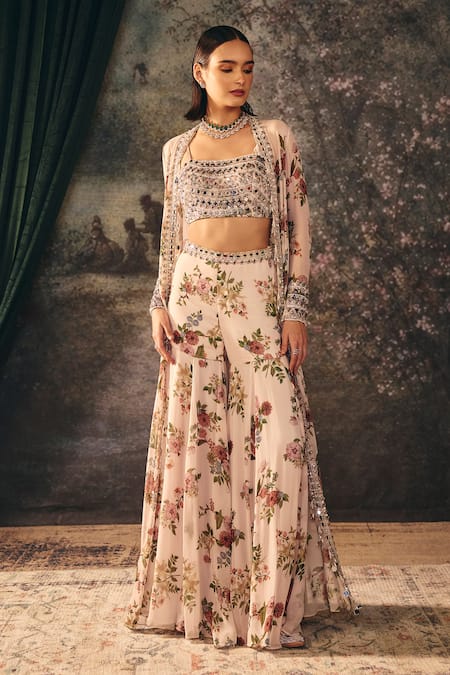 Mani Bhatia Cristaline Floral Print Jacket Palazzo Set 
