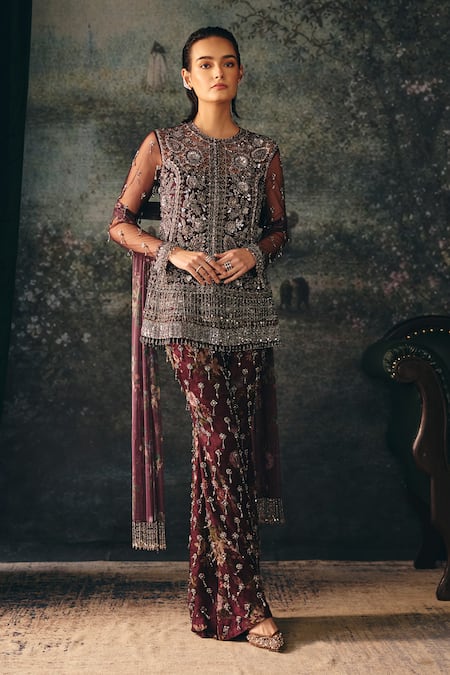 Mani Bhatia Maline Floral Embroidered Jacket Sharara Set 