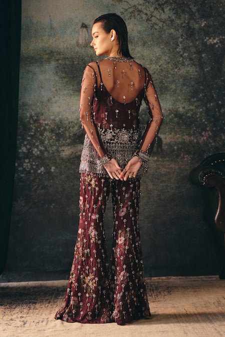 Mani Bhatia Maline Floral Embroidered Jacket Sharara Set 