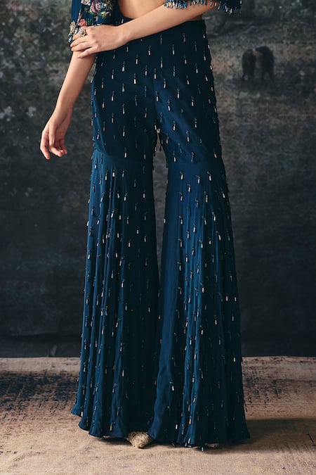 Mani Bhatia_Green Crepe, Satin Elysia Printed Cape Gharara Set _Online_at_Aza_Fashions