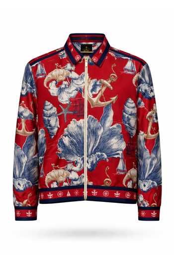 Buy_MR. Ajay Kumar_Multi Color Polyester Oceanic Print Bomber Jacket 