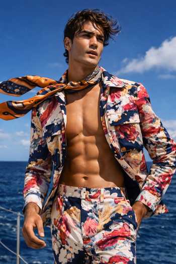 Buy_MR. Ajay Kumar_Multi Color , Satin, Lycra Odyssey Boxy Bomber Jacket _Online_at_Aza_Fashions