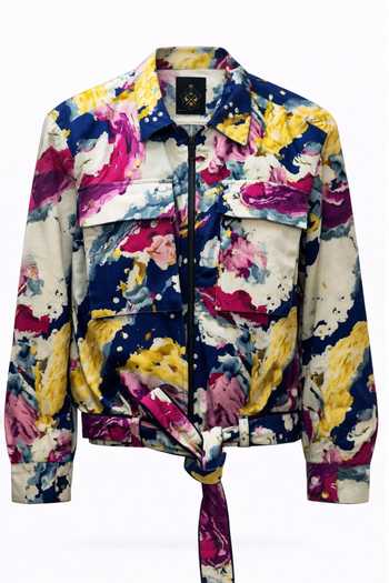 Shop_MR. Ajay Kumar_Multi Color , Satin, Lycra Odyssey Boxy Bomber Jacket _Online_at_Aza_Fashions