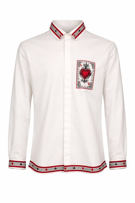 Buy MR. Ajay Kumar White Cotton Taash Placement Print Shirt Online at Aza Fashions Buy_MR. Ajay Kumar_White Cotton Taash Placement Print Shirt _Online_at_Aza_Fashions