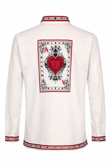 Buy MR. Ajay Kumar White Cotton Taash Placement Print Shirt Buy_MR. Ajay Kumar_White Cotton Taash Placement Print Shirt