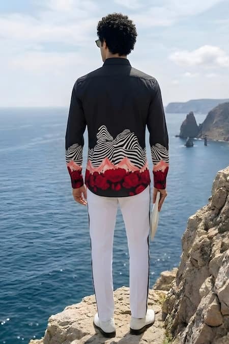 Buy MR. Ajay Kumar Black Cotton Wave Print Shirt Buy_MR. Ajay Kumar_Black Cotton Wave Print Shirt