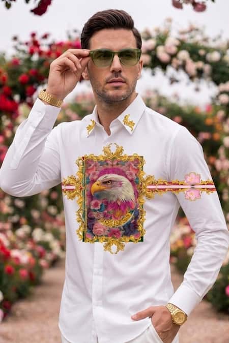MR. Ajay Kumar Eagle White Print Shirt 