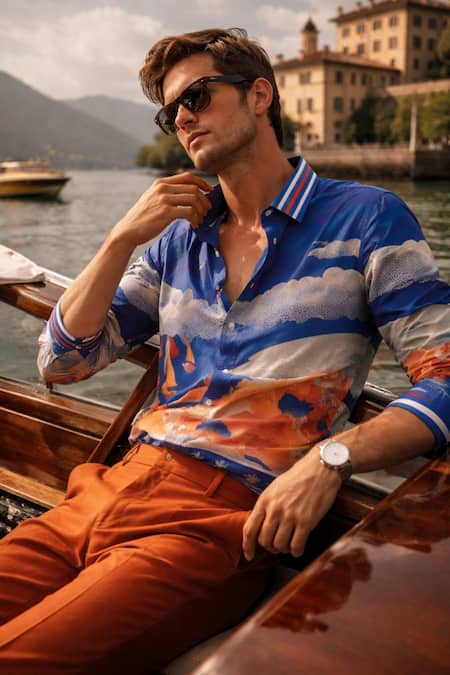 Buy MR. Ajay Kumar Multi Color Cotton Poseidon Print Shirt Buy_MR. Ajay Kumar_Multi Color Cotton Poseidon Print Shirt