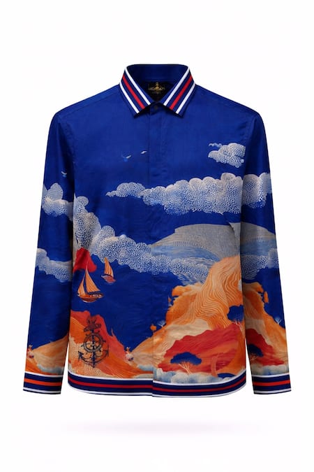 Shop MR. Ajay Kumar Multi Color Cotton Poseidon Print Shirt Shop_MR. Ajay Kumar_Multi Color Cotton Poseidon Print Shirt