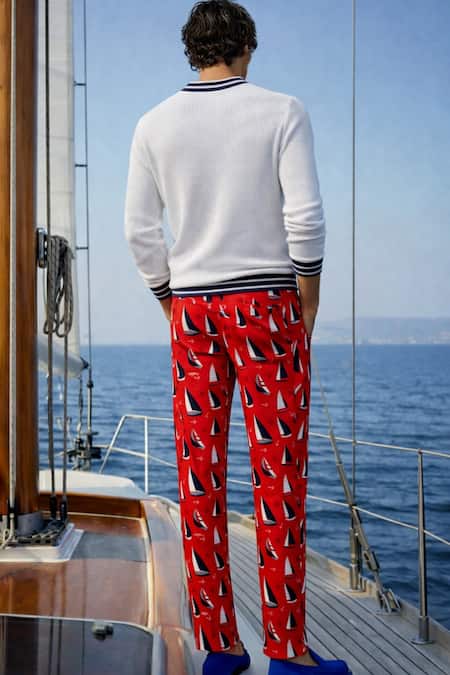 MR. Ajay Kumar Yacht Red Print Trouser 