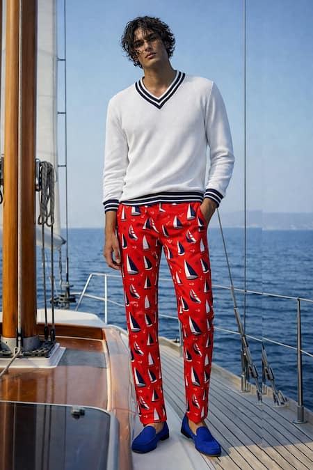 MR. Ajay Kumar Yacht Red Print Trouser 