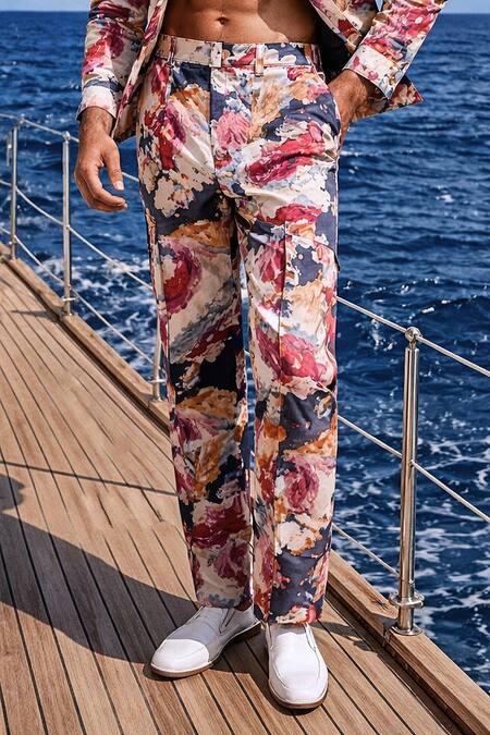 Buy MR. Ajay Kumar Multi Color Cotton Starboard Cargo Trouser Online at Aza Fashions Buy_MR. Ajay Kumar_Multi Color Cotton Starboard Cargo Trouser _Online_at_Aza_Fashions