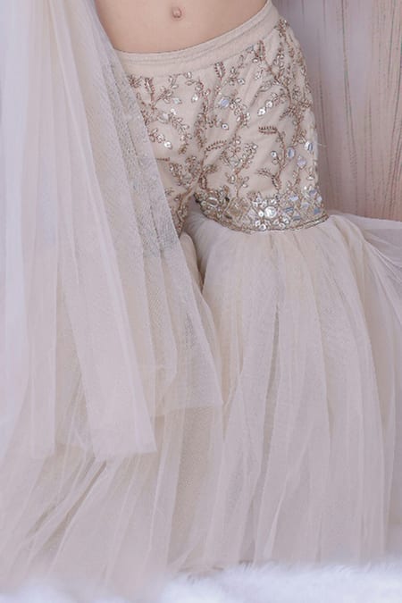 Little Loom_Gold Cotton, Crepe, Net Embellished Top Sharara Set _Online_at_Aza_Fashions