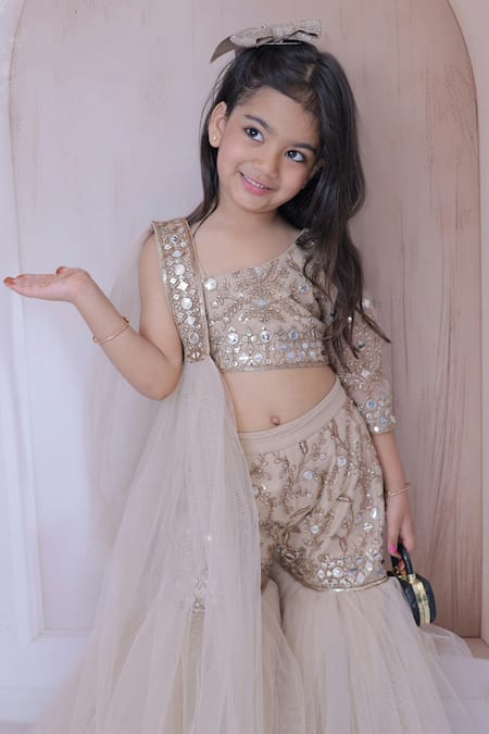 Shop_Little Loom_Gold Cotton, Crepe, Net Embellished Top Sharara Set _Online_at_Aza_Fashions