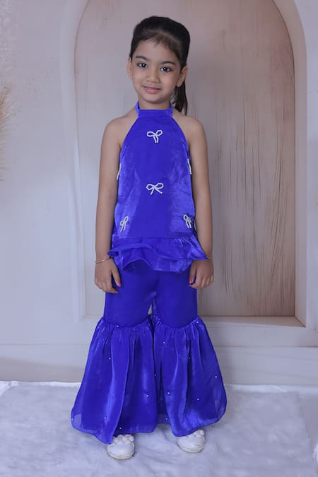 Little Loom Pearl Bow Detailing Kurta & Sharara Set 