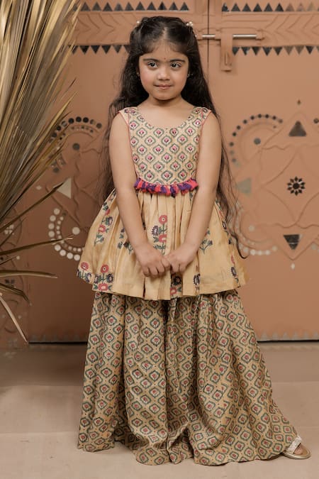 Tiny Colour Printed Peplum Kurta & Sharara Set 
