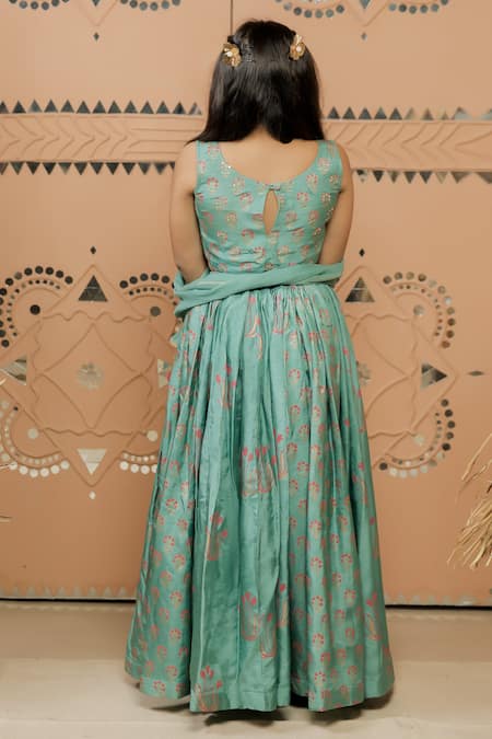 Tiny Colour Floral Block Print Lehenga Set 