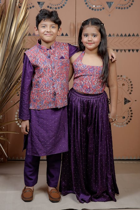 Shop_Tiny Colour_Pink Modal Embroidery Floral Print Corset And Sharara Set _Online_at_Aza_Fashions