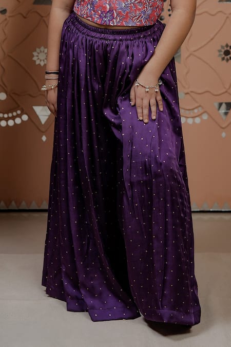 Tiny Colour_Pink Modal Embroidery Floral Print Corset And Sharara Set _at_Aza_Fashions