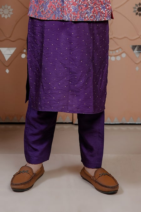 Tiny Colour_Purple Modal Floral Print Nehru Jacket And Kurta Set _Online_at_Aza_Fashions