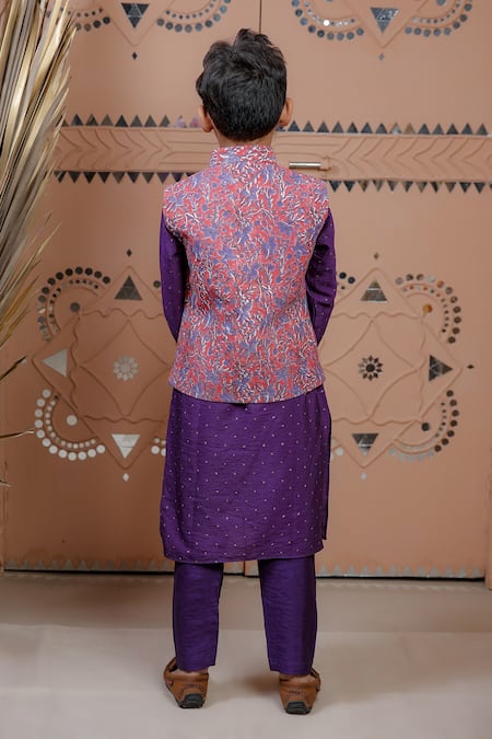 Tiny Colour Floral Print Nehru Jacket & Kurta Set 