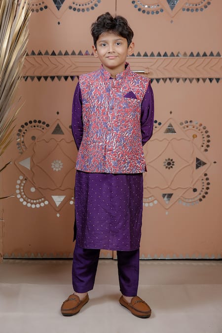 Tiny Colour Floral Print Nehru Jacket & Kurta Set 