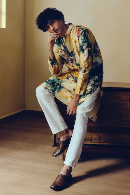 Buy_Studio 113_Multi Color Silk, Chanderi Abstract Print Kurta _Online_at_Aza_Fashions