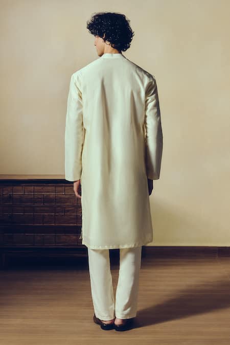 Shop Studio 113 White Silk, Chanderi Embroidery Kantha Maya Kurta at Aza Fashions Shop_Studio 113_White Silk, Chanderi Embroidery Kantha Maya Kurta _at_Aza_Fashions