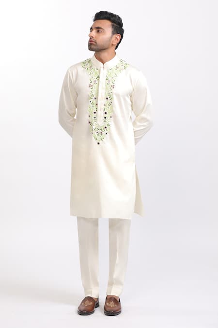 Agraj Jain Ivory Udaipur Mirror Work Kashmiri Kurta Set 